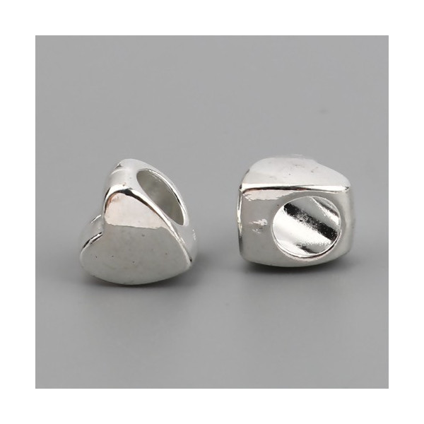 PS11703400 PAX 20 perles intercalaires, slides forme Cœur  métal coloris Argent Vif 