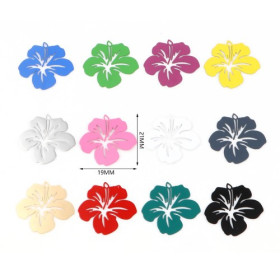 PS11752786 PAX 10 Estampes pendentif filigrane Fleur d' Hibiscus 20 mm cuivre Coloris Bleu Electrique