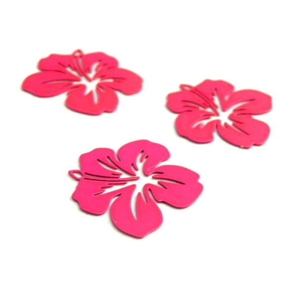 Estampes Pendentif Filigrane Fleur d’Hibiscus 20mm Cuivre Coloris Rose