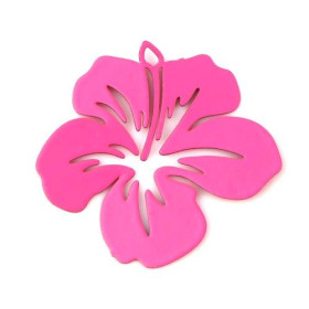 Estampes Pendentif Filigrane Fleur d’Hibiscus 20mm Cuivre Coloris Rose