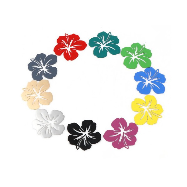 Estampes Pendentif Filigrane Fleur d’Hibiscus 20mm Cuivre Coloris Rose