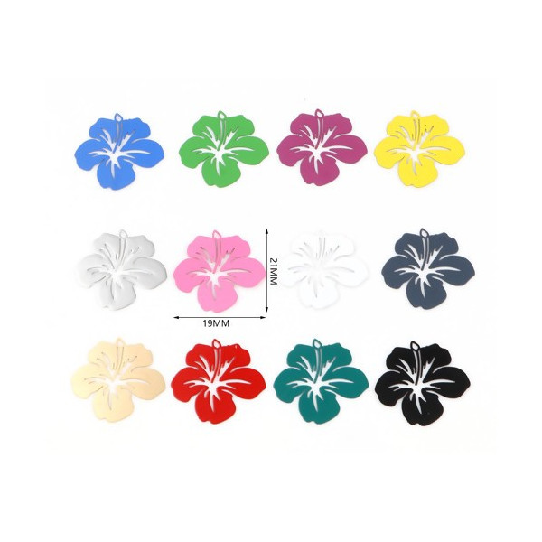 Estampes Pendentif Filigrane Fleur d’Hibiscus 20mm Cuivre Coloris Rose