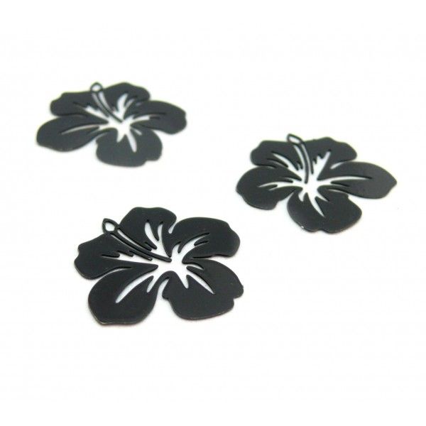 Estampes pendentif filigrane Fleur d' Hibiscus 20 mm cuivre Coloris Noir DIY