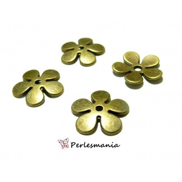 Apprêt pour bijoux: 10  coupelles calottes caps fleur P10402 Bronze 