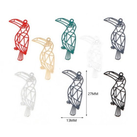 PS11752768 PAX 10 Estampes, pendentif filigrane, Toucan style Origami  27 mm cuivre Coloris Rouge