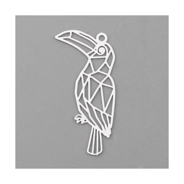 PS11752764 PAX 10 Estampes, pendentif filigrane, Toucan style Origami  27 mm cuivre Coloris Blanc