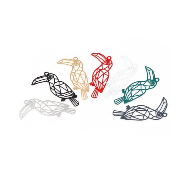 PS11752764 PAX 10 Estampes, pendentif filigrane, Toucan style Origami  27 mm cuivre Coloris Blanc