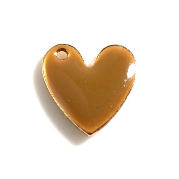 PS11754224 PAX 4 pendentifs Coeur style emaillé 10 mm Café au Lait metal couleur Doré