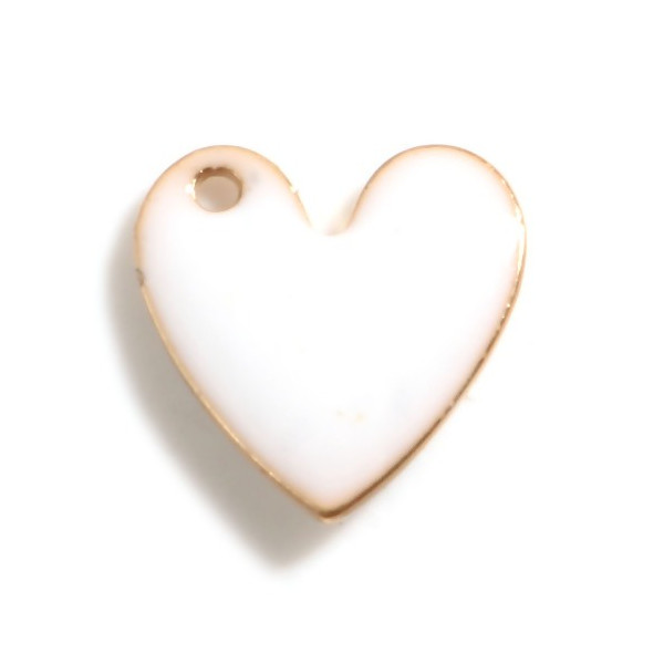 pendentifs Coeur style emaillé 10 mm Blanc metal couleur Doré