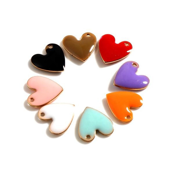 PS11754218 PAX 4 pendentifs Coeur style emaillé 10 mm Blanc metal couleur Doré
