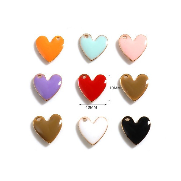 PS11754218 PAX 4 pendentifs Coeur style emaillé 10 mm Blanc metal couleur Doré