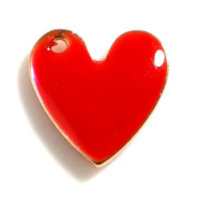 PS11754219 PAX 4 pendentifs Coeur style emaillé 10 mm Rouge metal couleur Doré