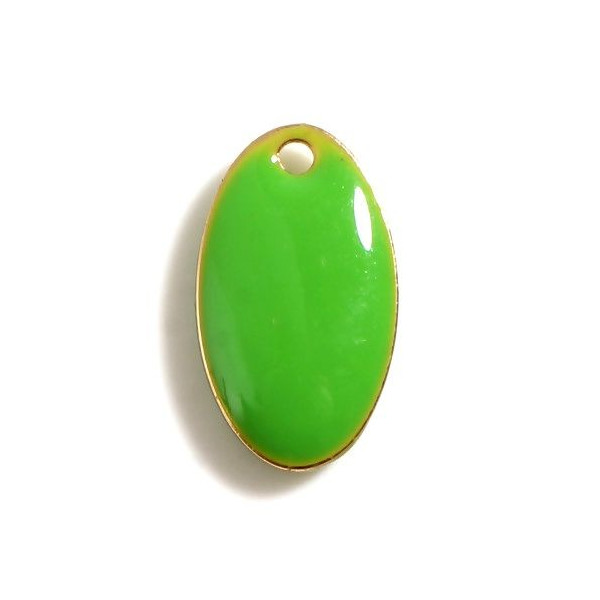 pendentifs Ovale style emaillé 14 par 8 mm Vert metal couleur Doré