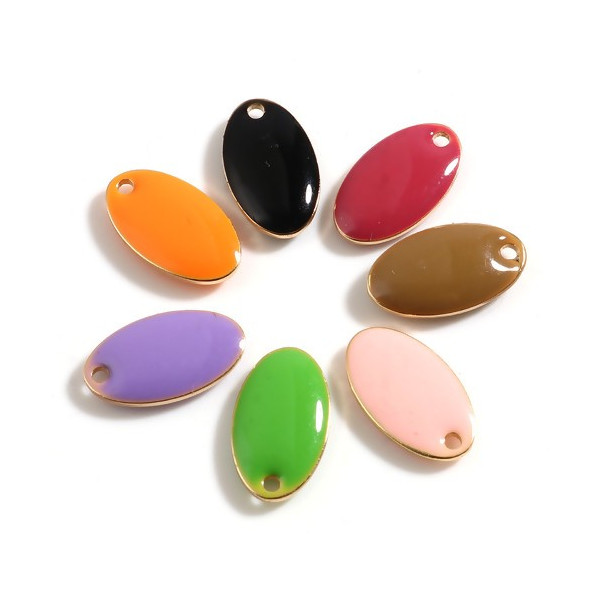 PS11754211 PAX 4 pendentifs Ovale style emaillé 14 par 8 mm Rose metal couleur Doré