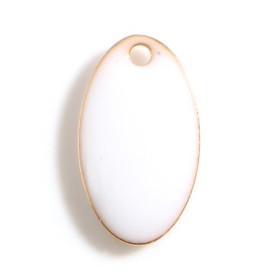 Pendentifs Ovale Émaillé 14x8mm Blanc Métal Doré