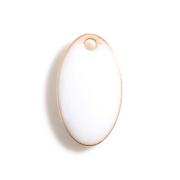 Pendentifs Ovale Émaillé 14x8mm Blanc Métal Doré