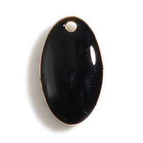 pendentifs Ovale style emaillé 14 par 8 mm Noir metal couleur Doré