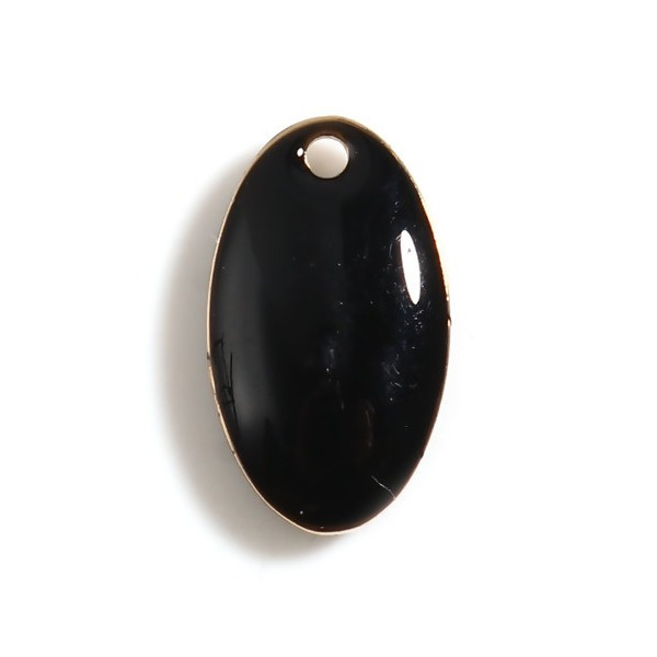 pendentifs Ovale style emaillé 14 par 8 mm Noir metal couleur Doré