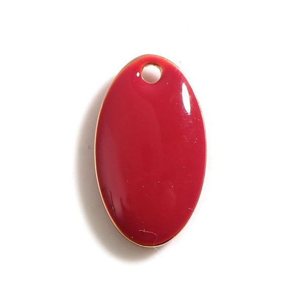 pendentifs Ovale style emaillé 14 par 8 mm Rose Foncé metal couleur Doré