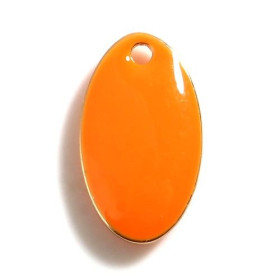 Pendentifs Ovale Émaillé 14x8mm Orange Métal Doré