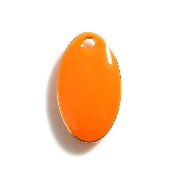 Pendentifs Ovale Émaillé 14x8mm Orange Métal Doré