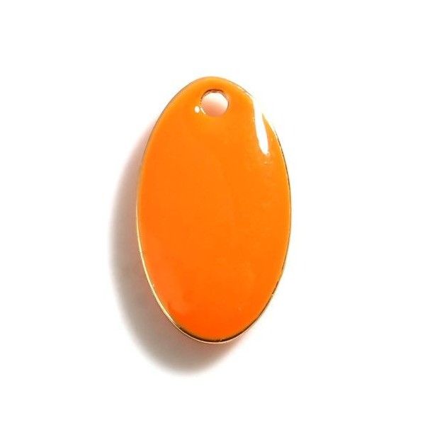 Pendentifs Ovale style emaillé 14 par 8mm Orange metal couleur Doré