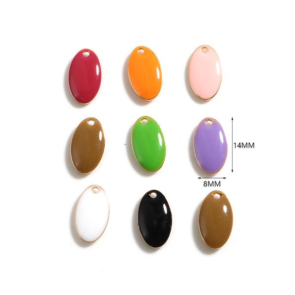 Pendentifs Ovale Émaillé 14x8mm Orange Métal Doré