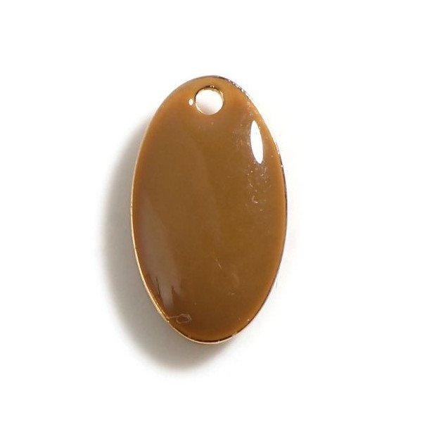 pendentifs Ovale style emaillé 14 par 8 mm Café au Lait metal couleur Doré