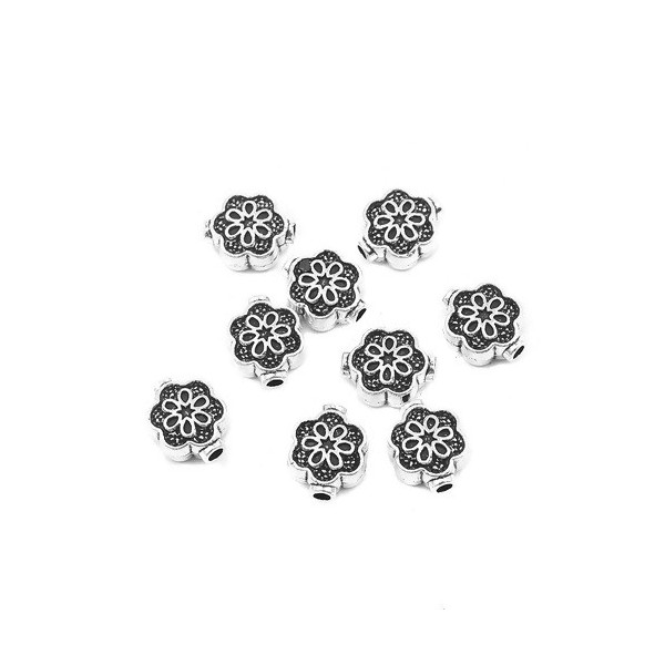 Lot de 20 perles intercalaires Rondelle avec picot vieil Métal coloris Argent Antique REF 43