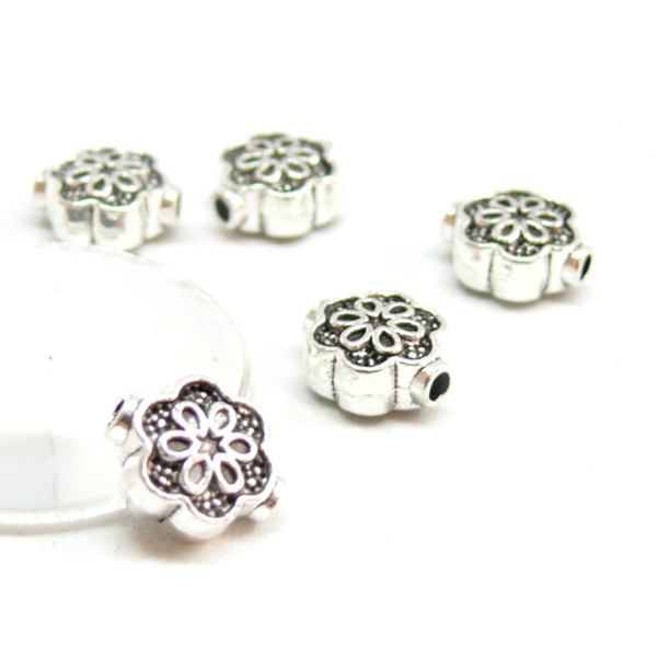 PS110201271 PAX 25 perles intercalaires Fleur 10mm Métal coloris Argent Antique