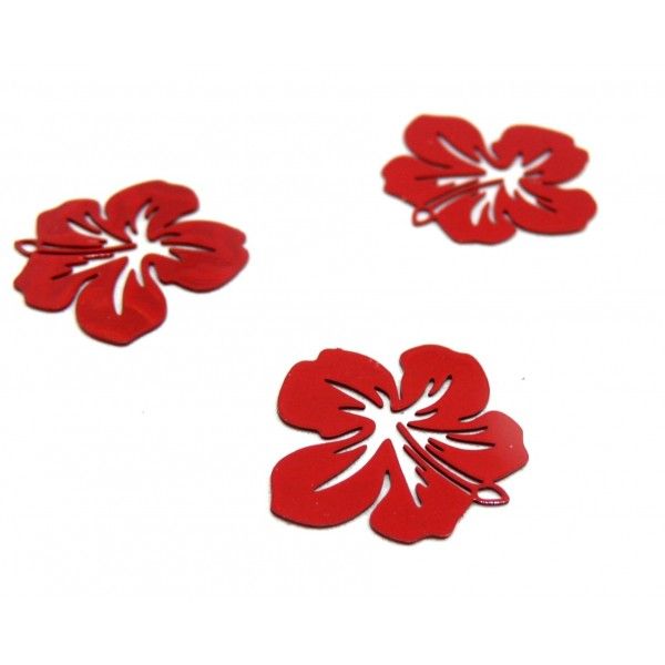 PS11752782 PAX 10 Estampes pendentif filigrane Fleur d' Hibiscus 20 mm cuivre Coloris Rouge