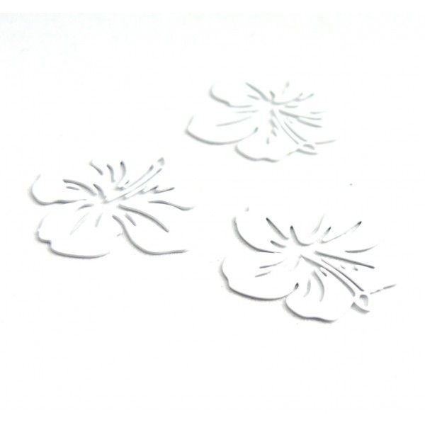 PS11752778 PAX 10 Estampes pendentif filigrane Fleur d' Hibiscus 20 mm cuivre Coloris Blanc