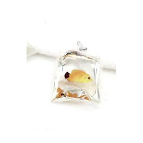Pendentifs - Poisson Jaune- Aquarium - dans sachet 50 mm - avec attache coloris Argent