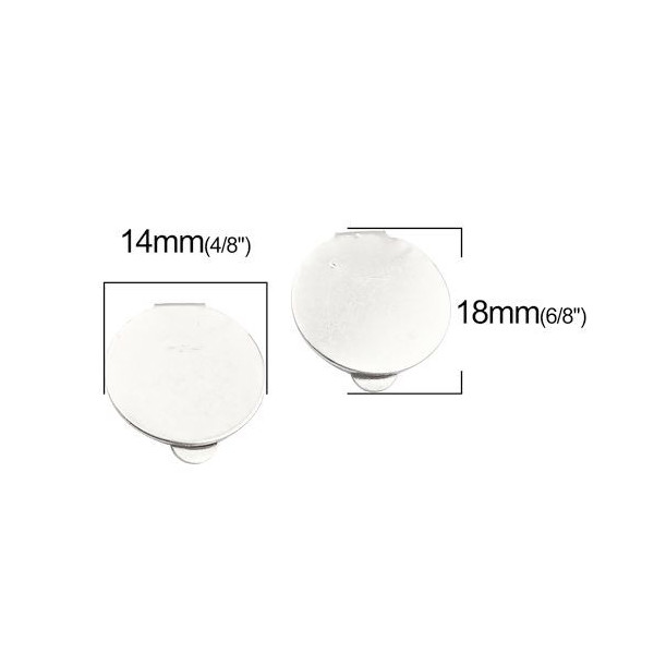 Supports de Boucles d'oreille Clips Plateau lisse 14 mm ACIER INOXYDABLE