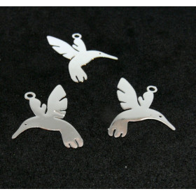 Estampes, pendentif  Colibri, Oiseau mouche 23 par 22 mm, coloris Argent Vif
