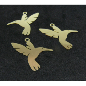 Estampes, pendentif  Colibri, Oiseau mouche 23 par 22 mm, coloris Doré