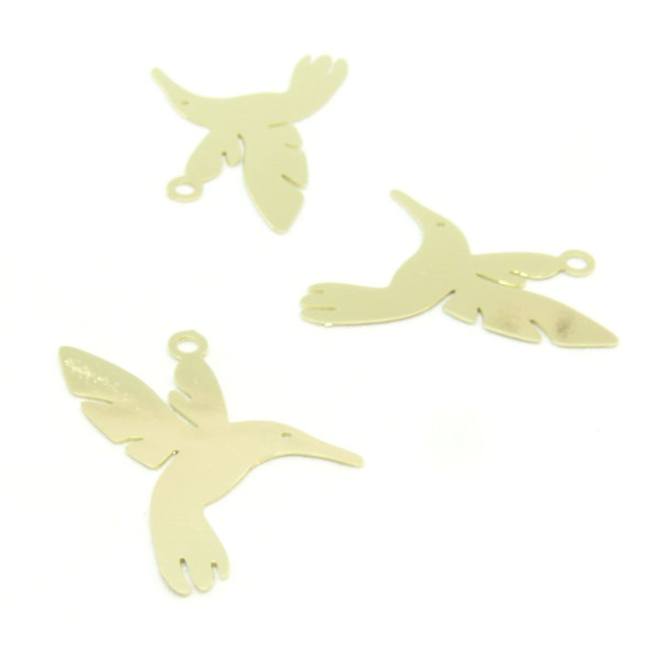 Estampes, pendentif  Colibri, Oiseau mouche 23 par 22 mm, coloris Doré
