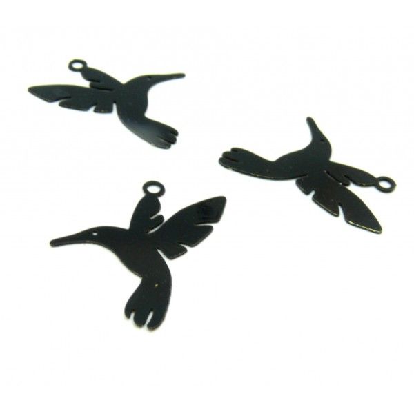 AE1112592 Lot de 4 Estampes, pendentif  Colibri, Oiseau mouche 23 par 22 mm, coloris Noir