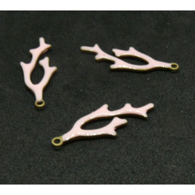 Lot de 2 pendentifs style émaillé - forme Corail 22 par 8 mm coloris Rose cuivre Doré