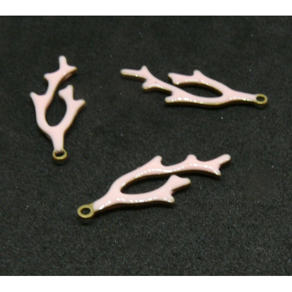 Lot de 2 pendentifs style émaillé - forme Corail 22 par 8 mm coloris Rose cuivre Doré