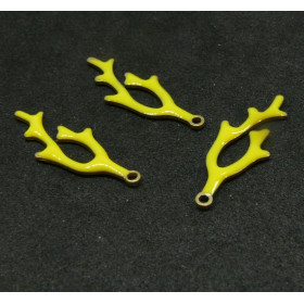 Lot de 2 pendentifs style émaillé - forme Corail 22 par 8 mm coloris Jaune cuivre Doré