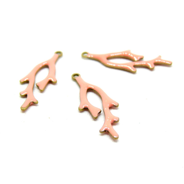 Lot de 2 pendentifs style émaillé - forme Corail 22 par 8 mm coloris Rose cuivre Doré
