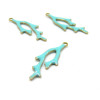 Lot de 2 pendentifs style émaillé - forme Corail 22 par 8 mm coloris Turquoise cuivre Doré