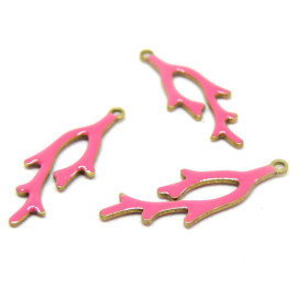 Pendentifs Corail Émaillé 22x8mm – Rose Foncé et Cuivre Doré