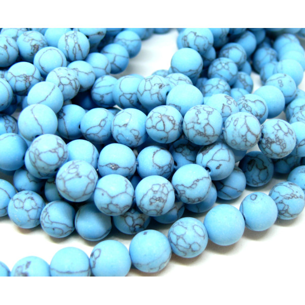 Perles Rondes 8 mm – Howlite effet Mat – Coloris Bleu