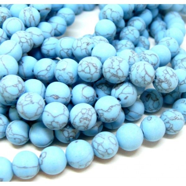 HP38701 Lot 1 fil d'environ 40 Perles Rondes 10 mm Howlite effet Mate coloris Bleu 