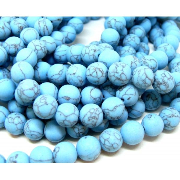 Perles Rondes 6 mm Howlite effet Mate coloris Bleu
