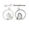 Pendentifs, breloque, OISEAU dans CERCLE, couleur ARGENT ANTIQUE