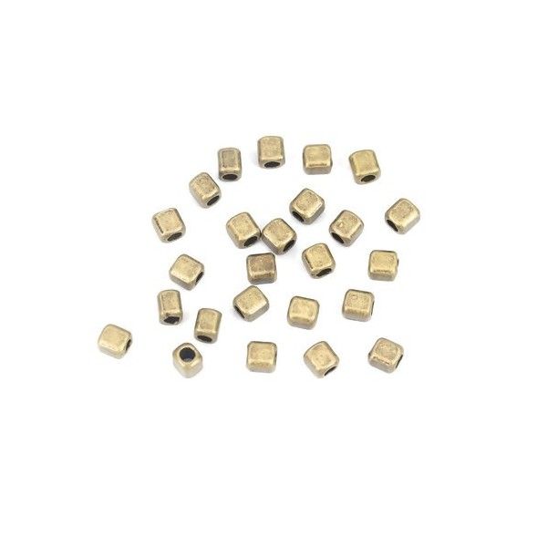 PS110210130 PAX 100 perles intercalaires Cube 4 mm métal couleur Bronze
