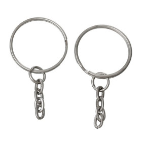 Porte Clés, Porte Clefs 24mm métal couleur Argent Platine Avec Chaine